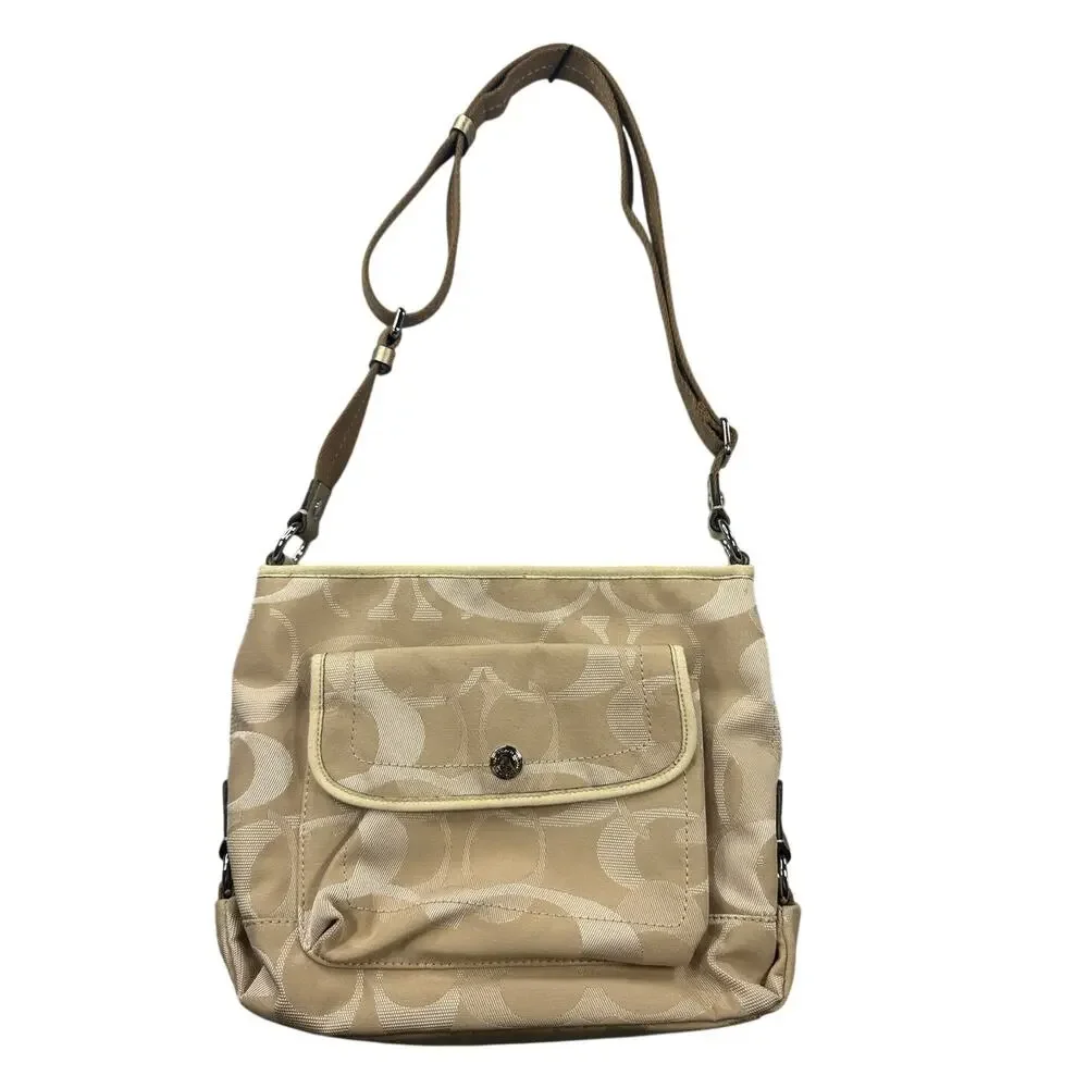 Coach Kyra Crossbody Bag Signature Canvas Khaki Monogram Hobo